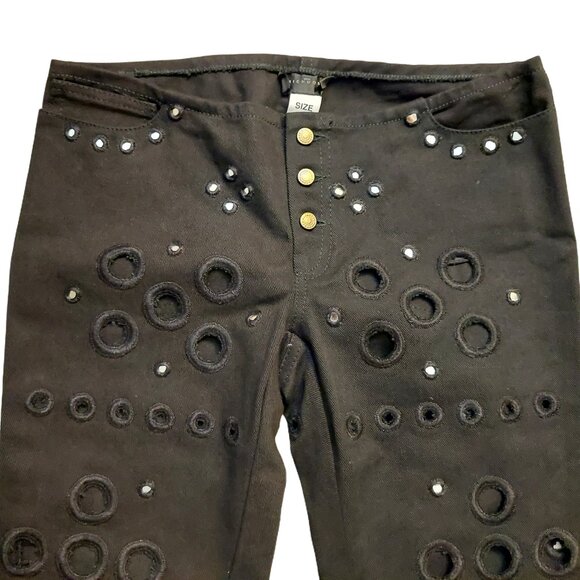 John Richmond Hippy Chic Circle Eyelets Mirrored Low-Rise Black Denim Jeans 28 - Picture 6 of 13